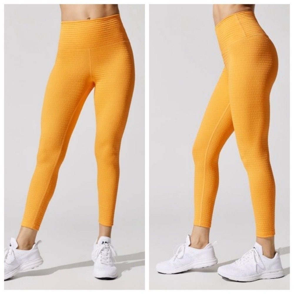 Carbon38 Textured Leggings Women's Size Small‎ Pale Apricot High Rise 7/8 Fit